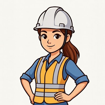 Cartoon woman in hard hat and vest