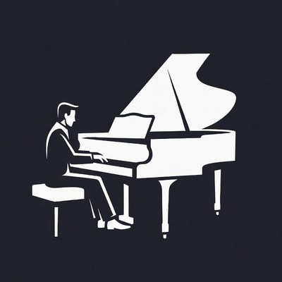 Man playing grand piano silhouette