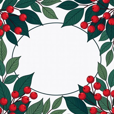 Holly Leaves Berries Oval Frame