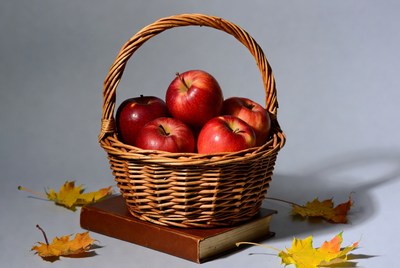 Red Apples in Wicker Basket