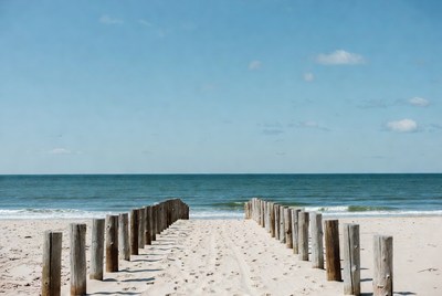 Wooden pier on sandy beach