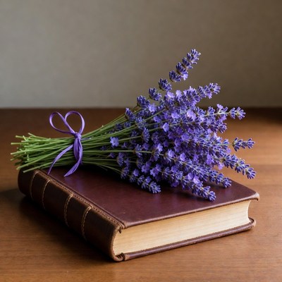 Lavender Bouquet on Leather Book