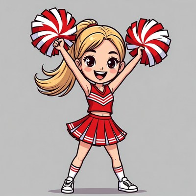 Blonde Cheerleader Girl with Pom Poms