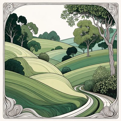 Green Rolling Hills Landscape Illustration