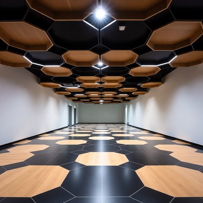 Hexagonal Wood Ceiling Hallway