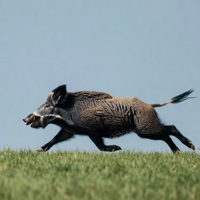 Wild boar running on grass