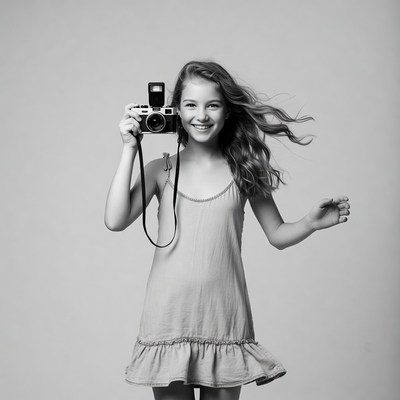 Girl holding vintage camera