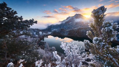 Snowy Mountains Lake Sunrise