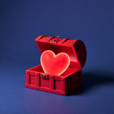 Open Red Treasure Chest with Glowing Heart