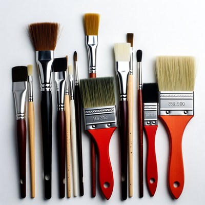 Assorted Paint Brushes on White Background