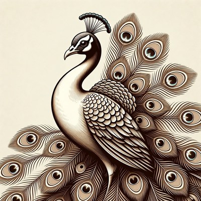 Peacock with spread tail feathers