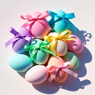 Colorful Easter Eggs with Ribbons