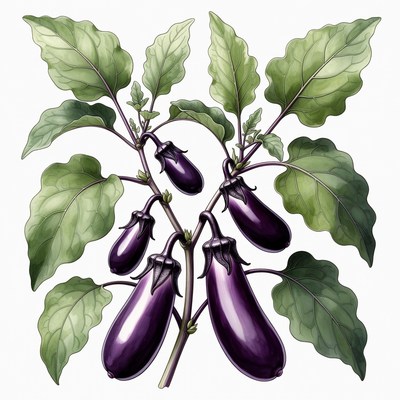 Eggplant Plant with Purple Fruits