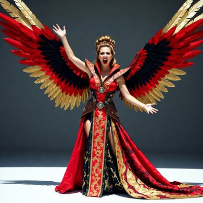 Woman with red black wings costume