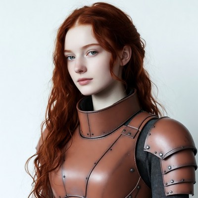 Redhead woman in brown leather armor