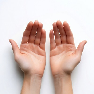 Open female hands on white background