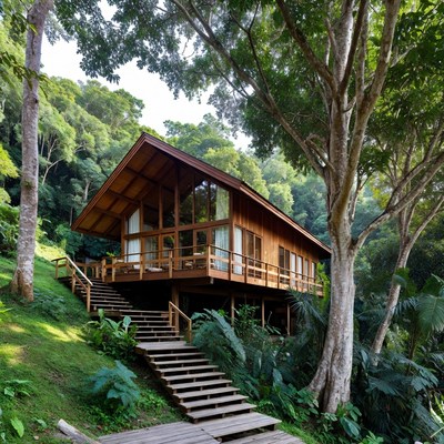 Wooden House in Tropical Jungle