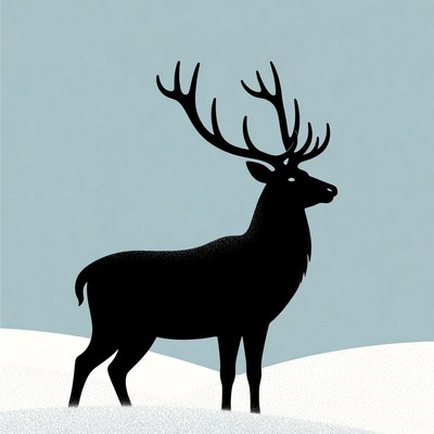 Black Silhouette Deer on Snowy Landscape