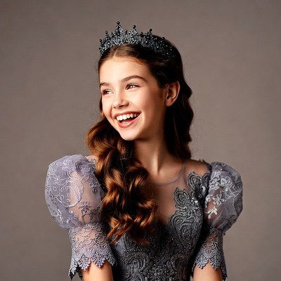 Girl in gray princess gown with crown