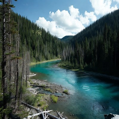 Turquoise River in Forested Mountain Valley