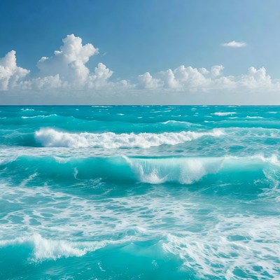 Turquoise Ocean Waves Under Blue Sky