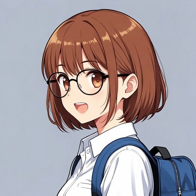 Anime girl with glasses and backpack