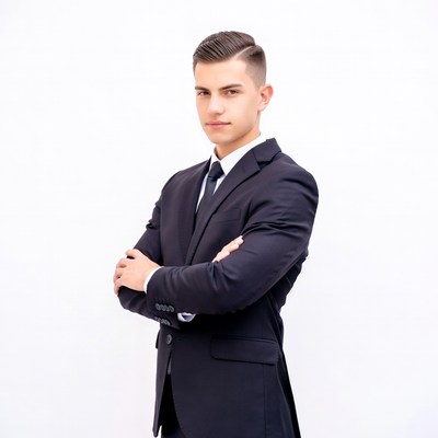 Young man in suit with arms crossed