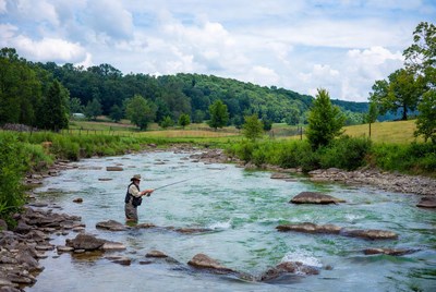 Man fly fishing in river
