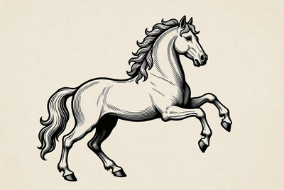Engraved horse rearing up