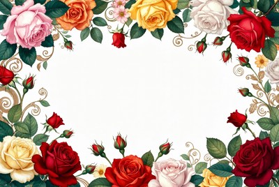 Colorful Roses Floral Frame Border