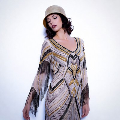 Woman in Beaded Flapper Dress