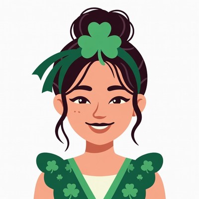 Asian woman in shamrock St. Patrick's Day outfit