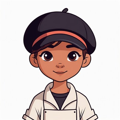 Cartoon girl chef wearing beret