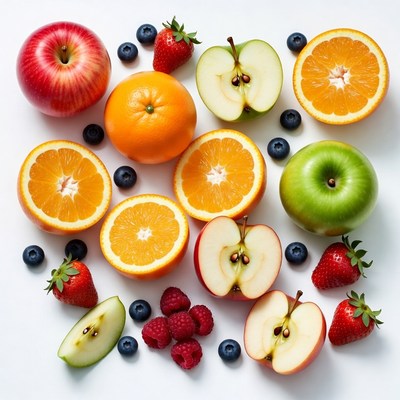 Fresh Mixed Fruits on White Background