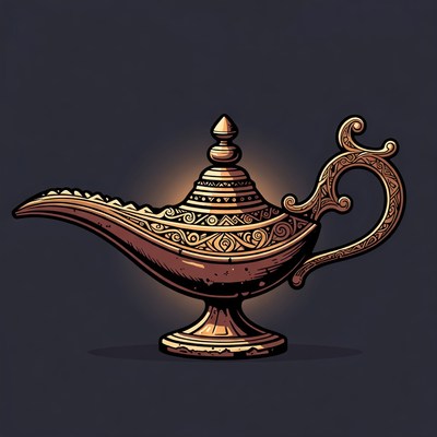 Golden genie lamp illustration