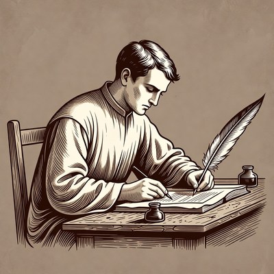 Man writing with quill pen