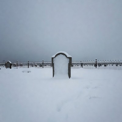 Snowy Tombstone in Cemetery