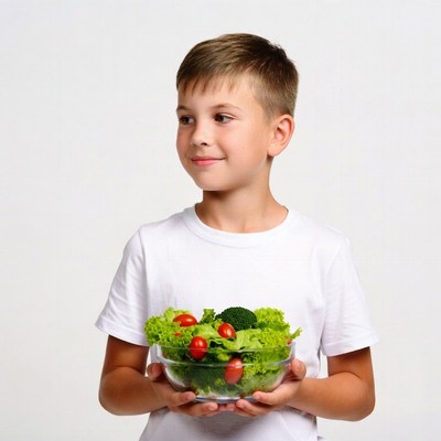 Boy holding salad bowl