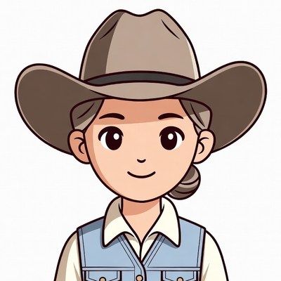 Cartoon woman wearing cowboy hat