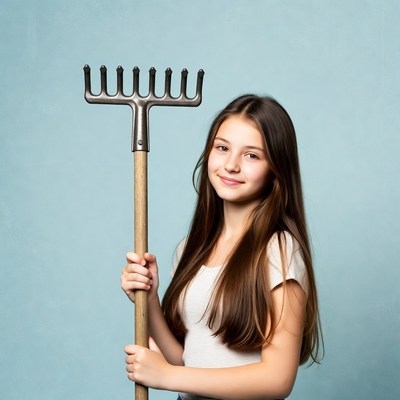 Girl holding rake