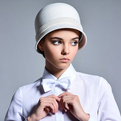 Girl in white cloche hat and bowtie