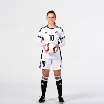 Female soccer player holding ball