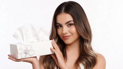 Woman holding tissue box