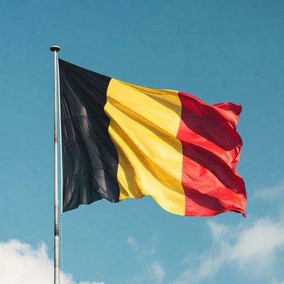 Belgium Flag Waving on Pole