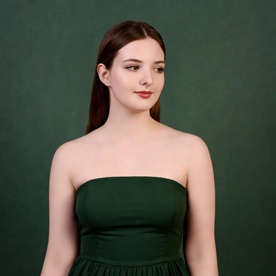 Woman in green strapless dress
