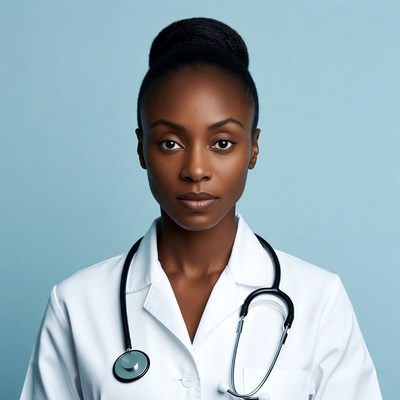African-American woman doctor with stethoscope