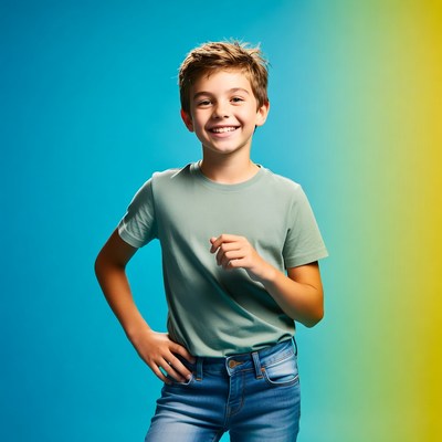 Smiling boy on blue gradient background