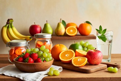 Fresh Fruit Assortment on Wooden Table