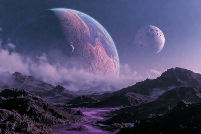 Alien Planets over Purple Mountains