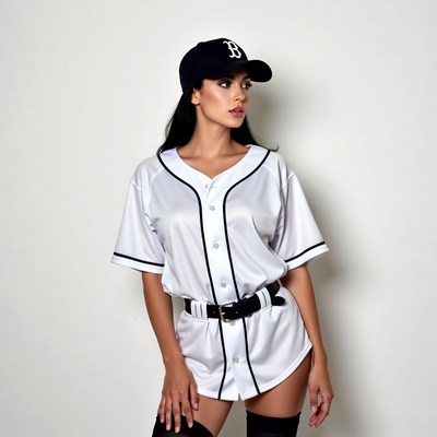 Woman in Boston baseball jersey